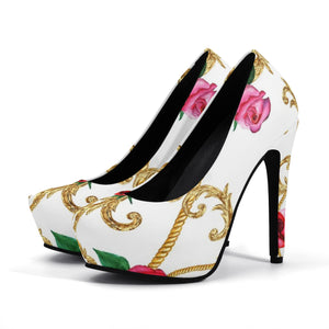 White Rose 5in High Heels - The Ebonee Kouture Experience Handbag Shop