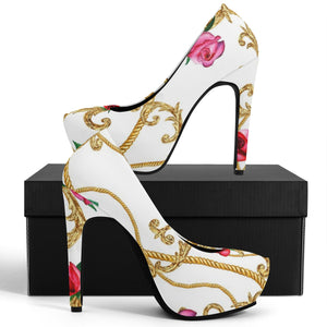 White Rose 5in High Heels - The Ebonee Kouture Experience Handbag Shop