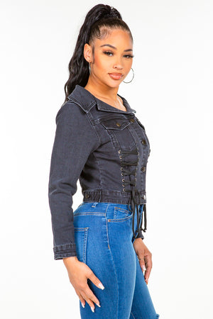 Keep it Laced Up Denim Jacket - The Ebonee Kouture Experience Handbag Shop