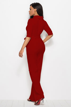 Deja’Nae Tie-Waist Half Sleeve Jumpsuit - The Ebonee Kouture Experience Handbag Shop