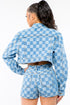 Checkered Cropped Denim Jacket - The Ebonee Kouture Experience Handbag Shop