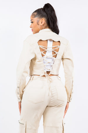 Laced Back Cropped Jacket - The Ebonee Kouture Experience Handbag Shop