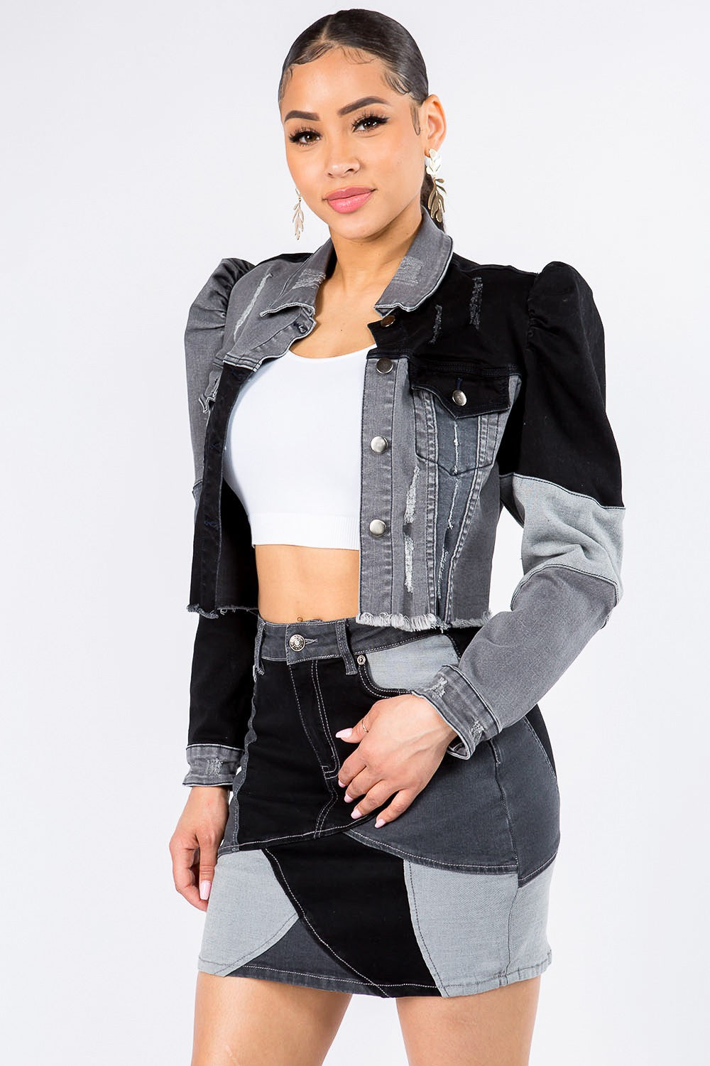 Lil’ Baddie Patchwork Denim Jacket - The Ebonee Kouture Experience Handbag Shop