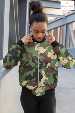 Camouflage Women's Bomber Jacket - The Ebonee Kouture Experience Handbag Shop