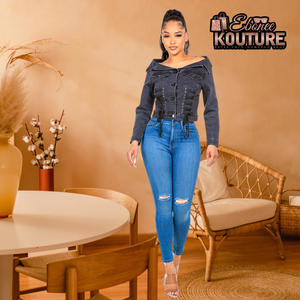 Keep it Laced Up Denim Jacket - The Ebonee Kouture Experience Handbag Shop