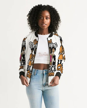 Good Morning Black Queen Women's Bomber Jacket - The Ebonee Kouture Experience Handbag Shop