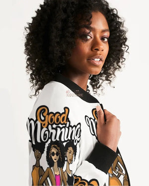 Good Morning Black Queen Women's Bomber Jacket - The Ebonee Kouture Experience Handbag Shop