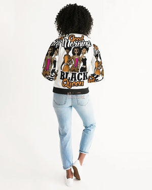 Good Morning Black Queen Women's Bomber Jacket - The Ebonee Kouture Experience Handbag Shop