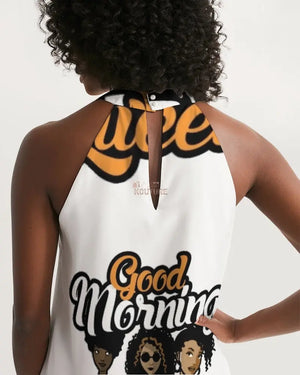 Good Morning Black Queen Women's Halter Dress - The Ebonee Kouture Experience Handbag Shop