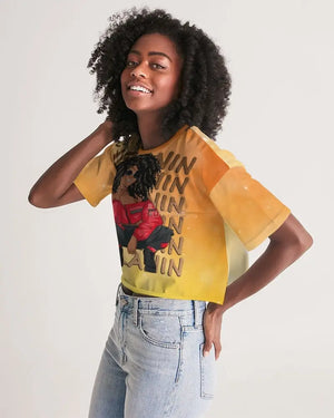 Melanated Sista Women's Lounge Cropped Tee - The Ebonee Kouture Experience Handbag Shop