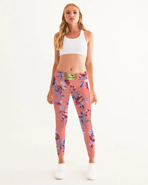 Pink Sea of Flowers Women's Leggings - The Ebonee Kouture Experience Handbag Shop