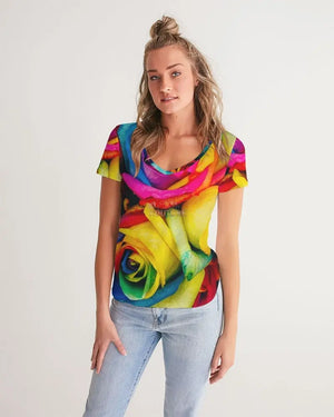 Rainbow of Roses Women's V-Neck Tee Janae's Closet Boutique Shop