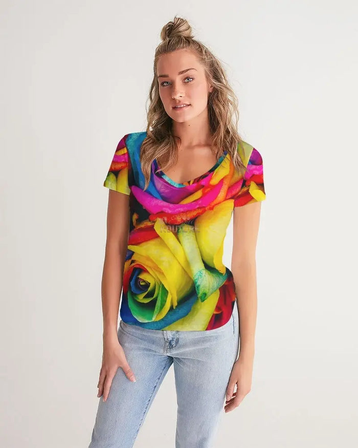 Rainbow of Roses Women's V-Neck Tee