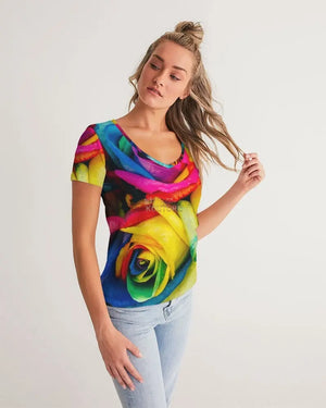 Rainbow of Roses Women's V-Neck Tee Janae's Closet Boutique Shop