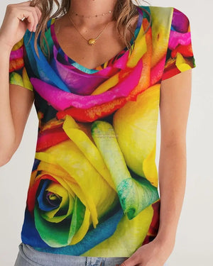 Rainbow of Roses Women's V-Neck Tee Janae's Closet Boutique Shop