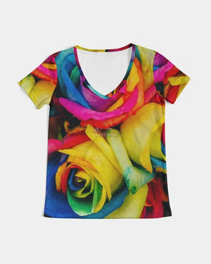 Rainbow of Roses Women's V-Neck Tee Janae's Closet Boutique Shop