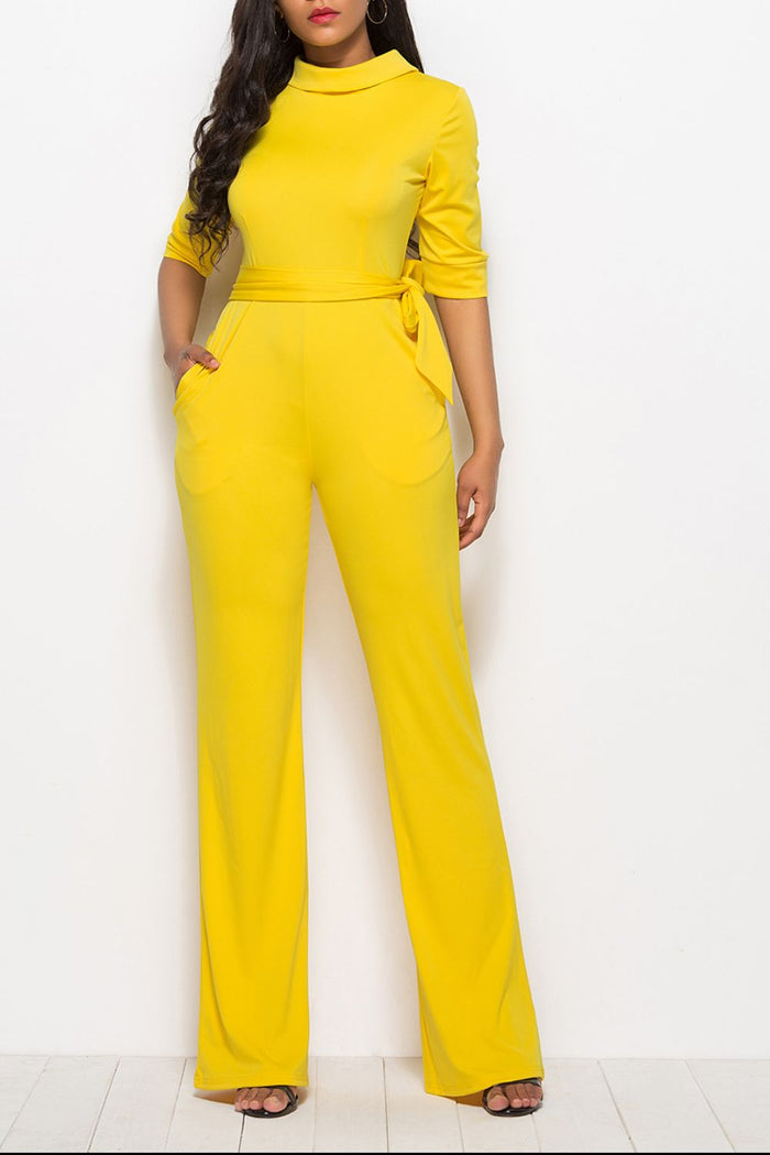 Deja’Nae Tie-Waist Half Sleeve Jumpsuit