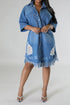 Distressed Raw Hem Button Up Denim Dress - The Ebonee Kouture Experience Handbag Shop