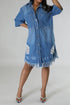 Distressed Raw Hem Button Up Denim Dress - The Ebonee Kouture Experience Handbag Shop