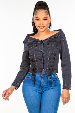 Keep it Laced Up Denim Jacket - The Ebonee Kouture Experience Handbag Shop