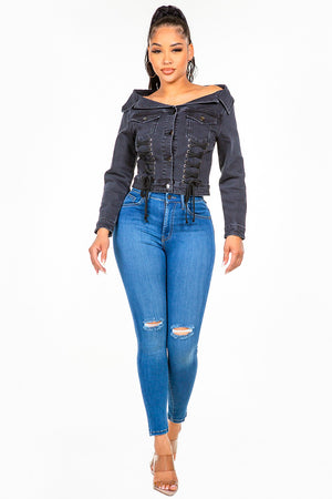 Keep it Laced Up Denim Jacket - The Ebonee Kouture Experience Handbag Shop