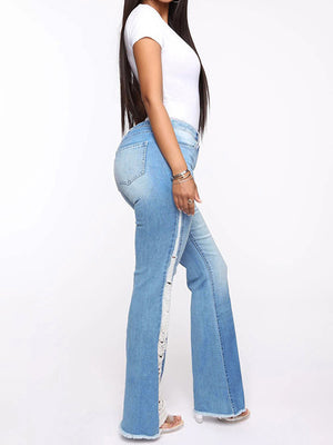 Distressed Raw Hem Bootcut Jeans - The Ebonee Kouture Experience Handbag Shop