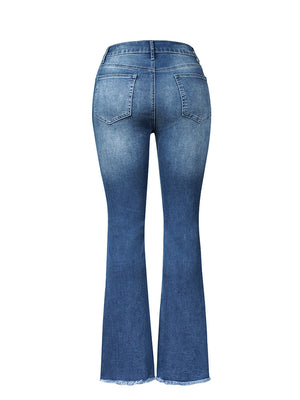 Distressed Raw Hem Bootcut Jeans - The Ebonee Kouture Experience Handbag Shop