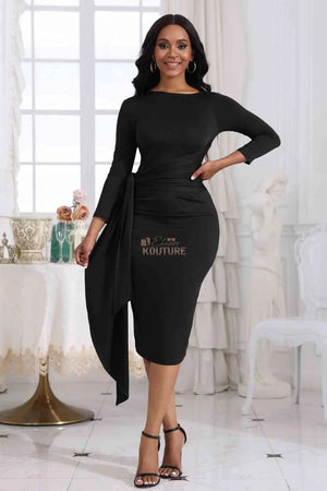 Tied-Up Neck Midi Dress - The Ebonee Kouture Experience Handbag Shop