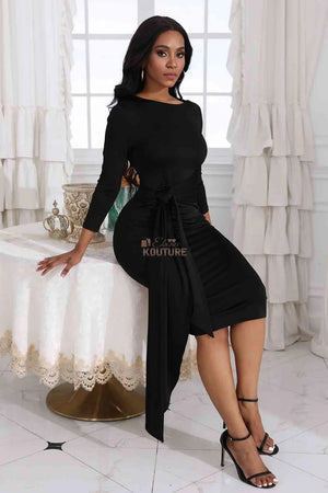 Tied-Up Neck Midi Dress - The Ebonee Kouture Experience Handbag Shop