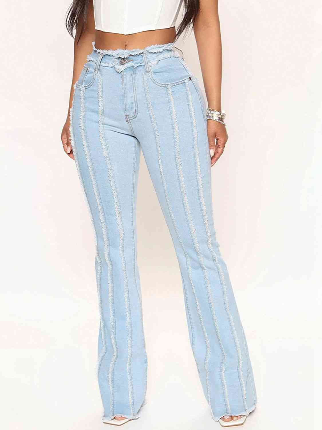 Striped Raw Hem Jeans - The Ebonee Kouture Experience Handbag Shop