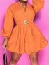 Notched Button Up Balloon Sleeves Dress - The Ebonee Kouture Experience Handbag Shop