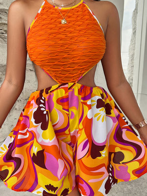Coral Sleeveless Printed Mini Dress